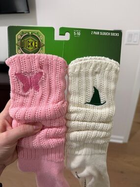 Wicked Slouch Socks - Pink & Cream Embroidered Designs Women size 5-10